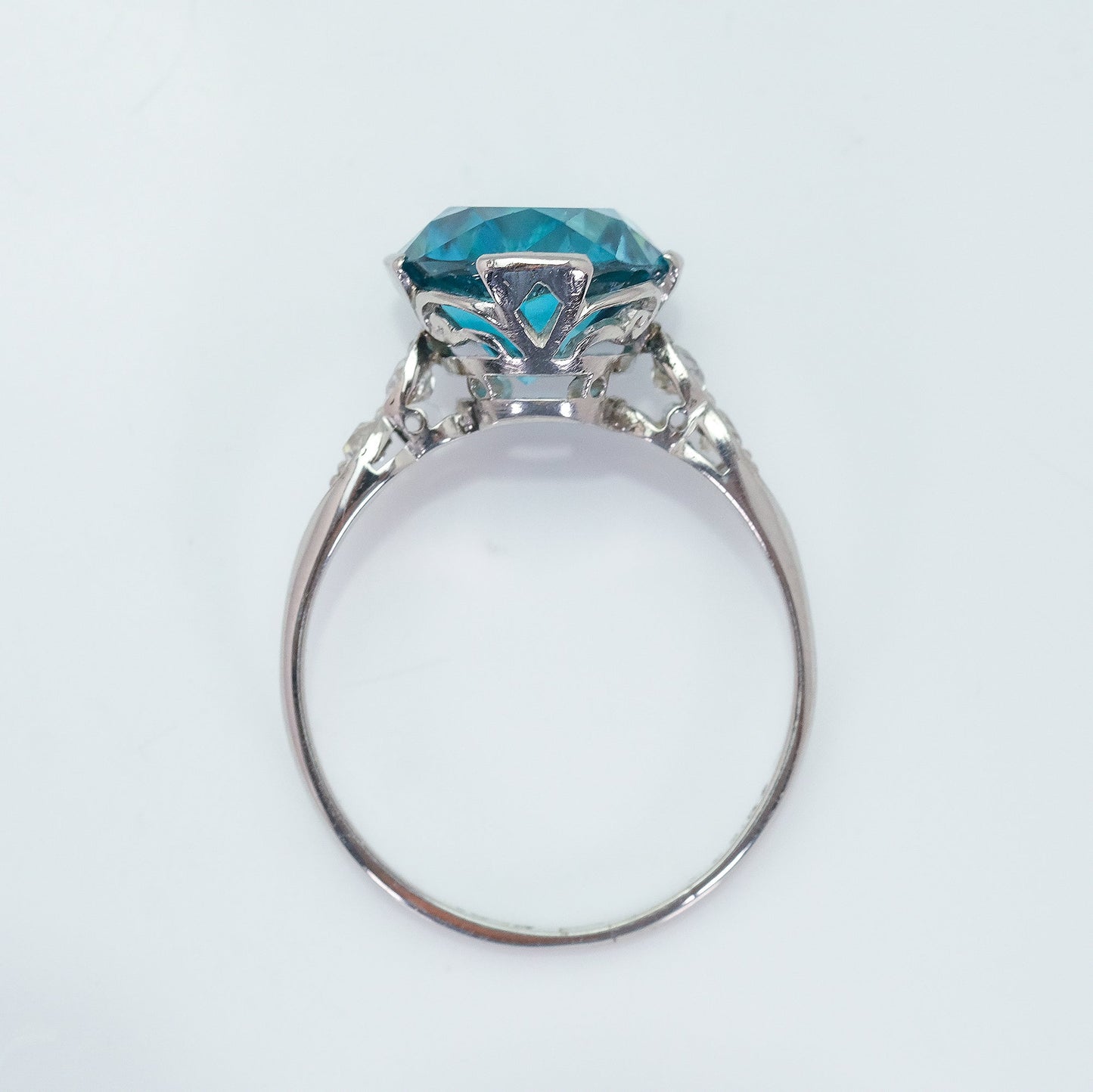 Art Deco Blue Zircon and Diamond Solitaire Ring - Friar House