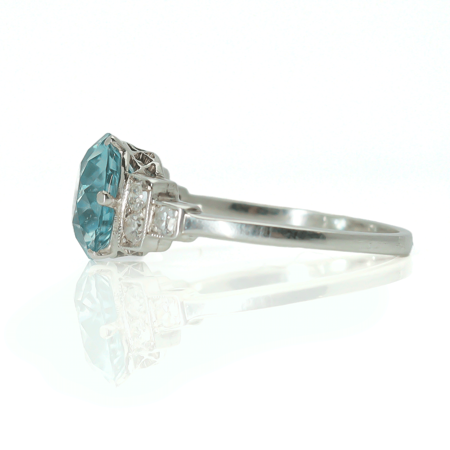 Art Deco Blue Zircon and Diamond Solitaire Ring - Friar House