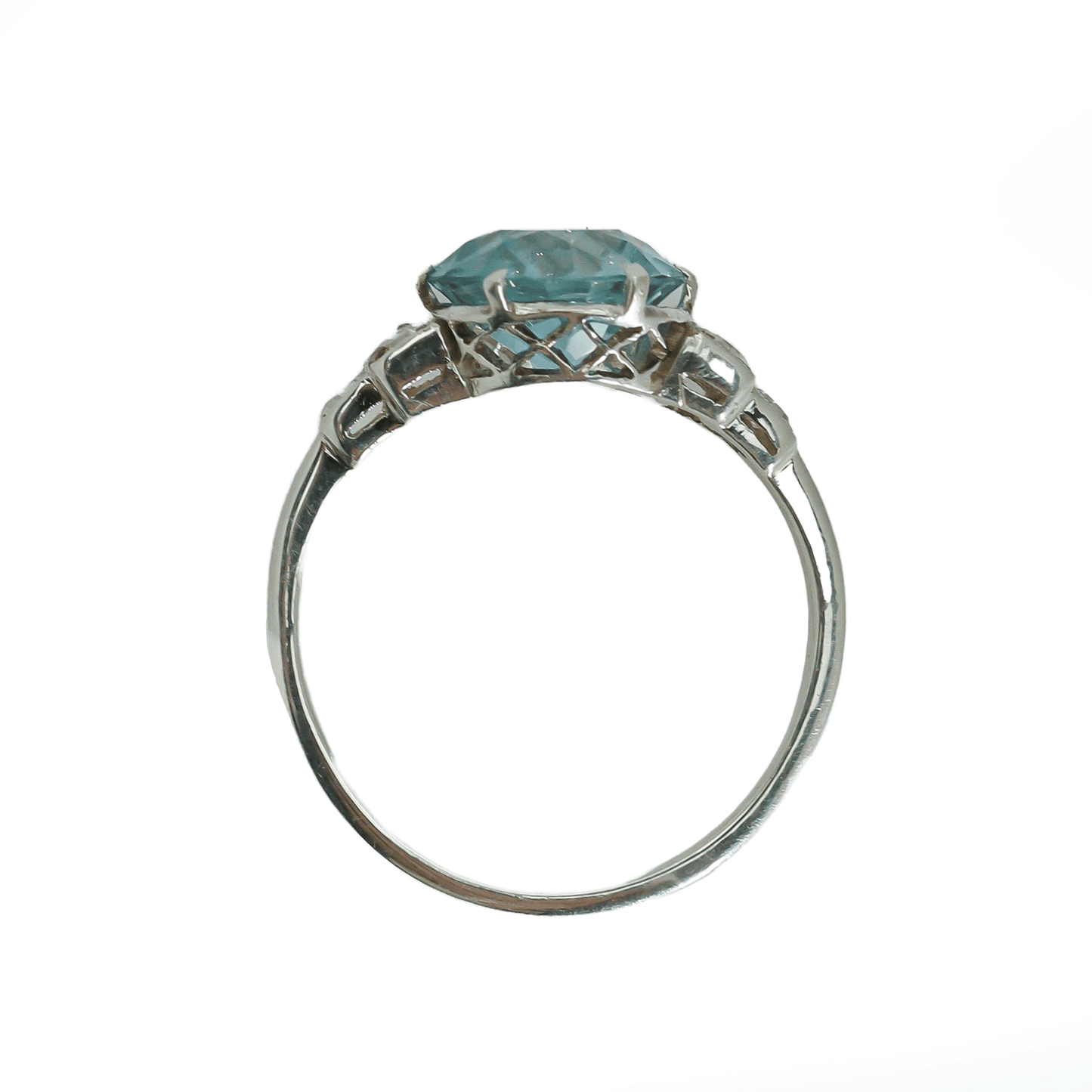 Art Deco Blue Zircon and Diamond Solitaire Ring - Friar House