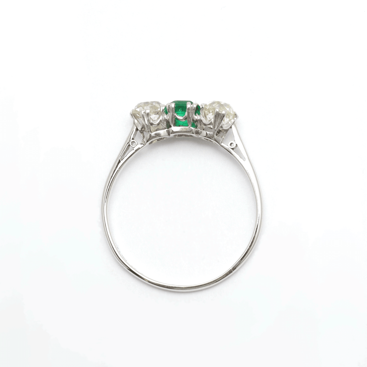 Art Deco Emerald and Diamond Three Stone Ring - Friar House