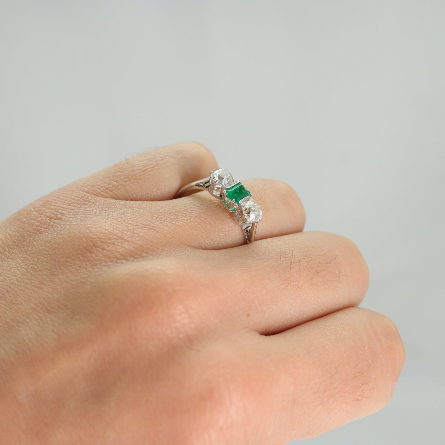 Art Deco Emerald and Diamond Three Stone Ring - Friar House