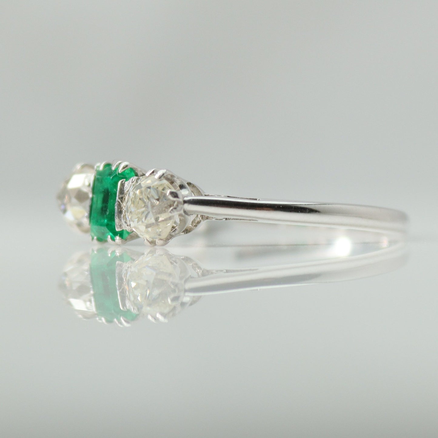 Art Deco Emerald and Diamond Three Stone Ring - Friar House