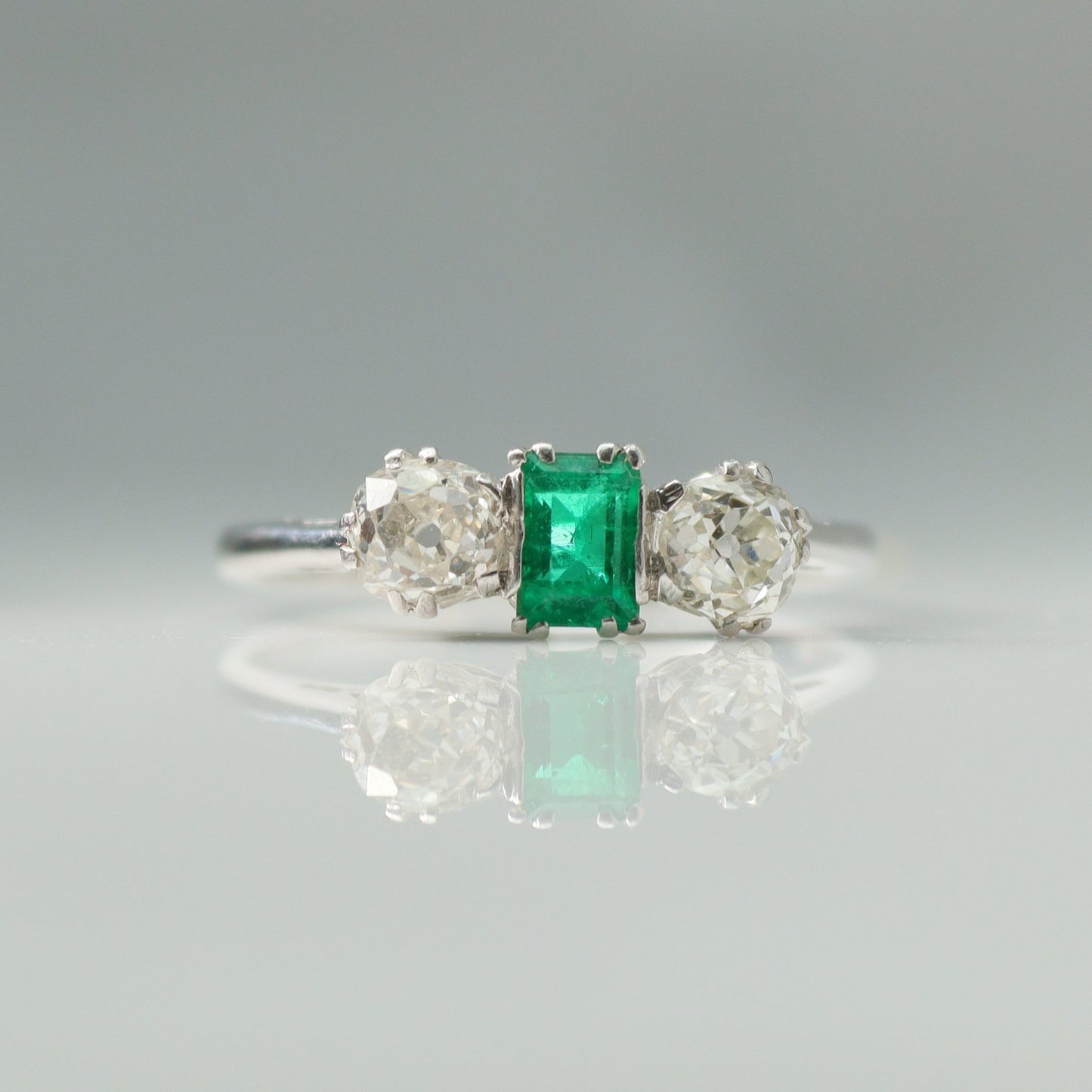 Art Deco Emerald and Diamond Three Stone Ring - Friar House