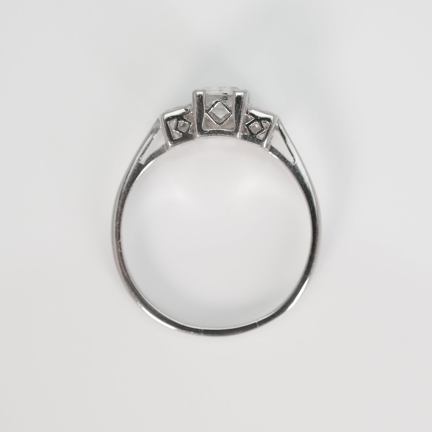 Art Deco Emerald Cut Diamond three stone Engagement Ring - Friar House