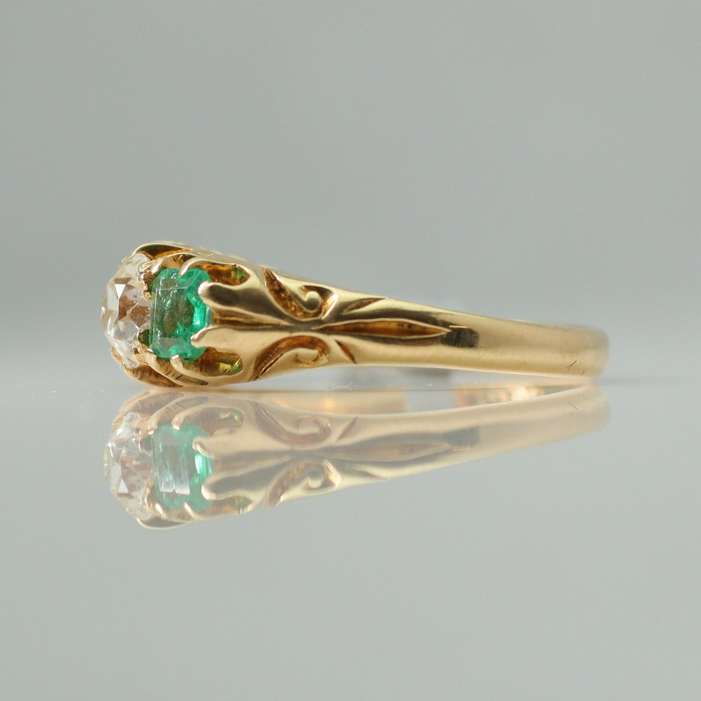 Art Deco Five Stone Emerald and Diamond Ring - Friar House