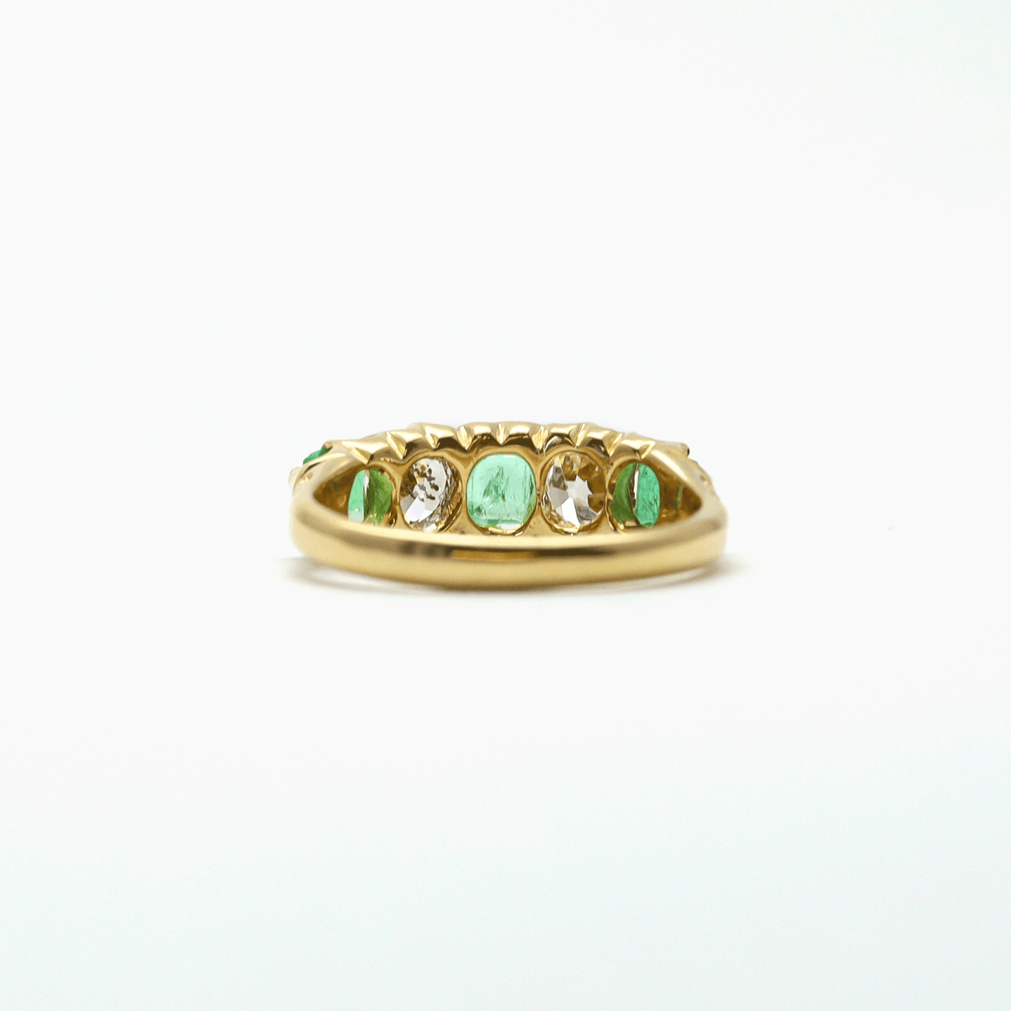 Art Deco Five Stone Emerald and Diamond Ring - Friar House