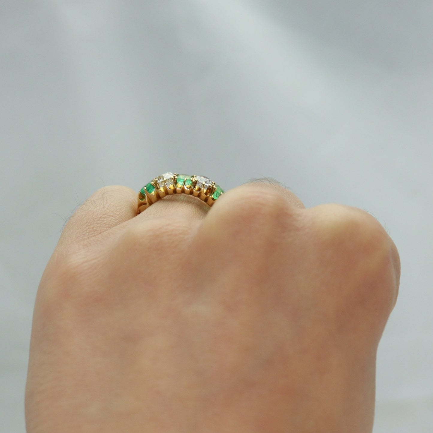 Art Deco Five Stone Emerald and Diamond Ring - Friar House
