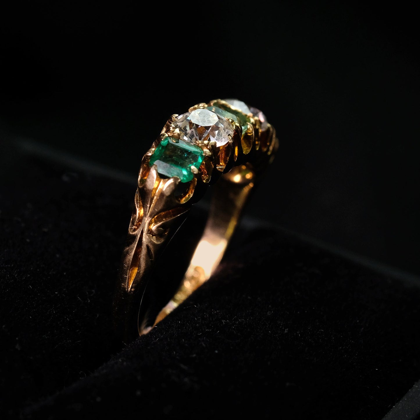 Art Deco Five Stone Emerald and Diamond Ring - Friar House