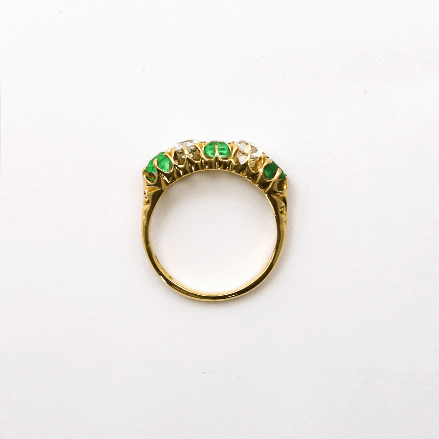 Art Deco Five Stone Emerald and Diamond Ring - Friar House