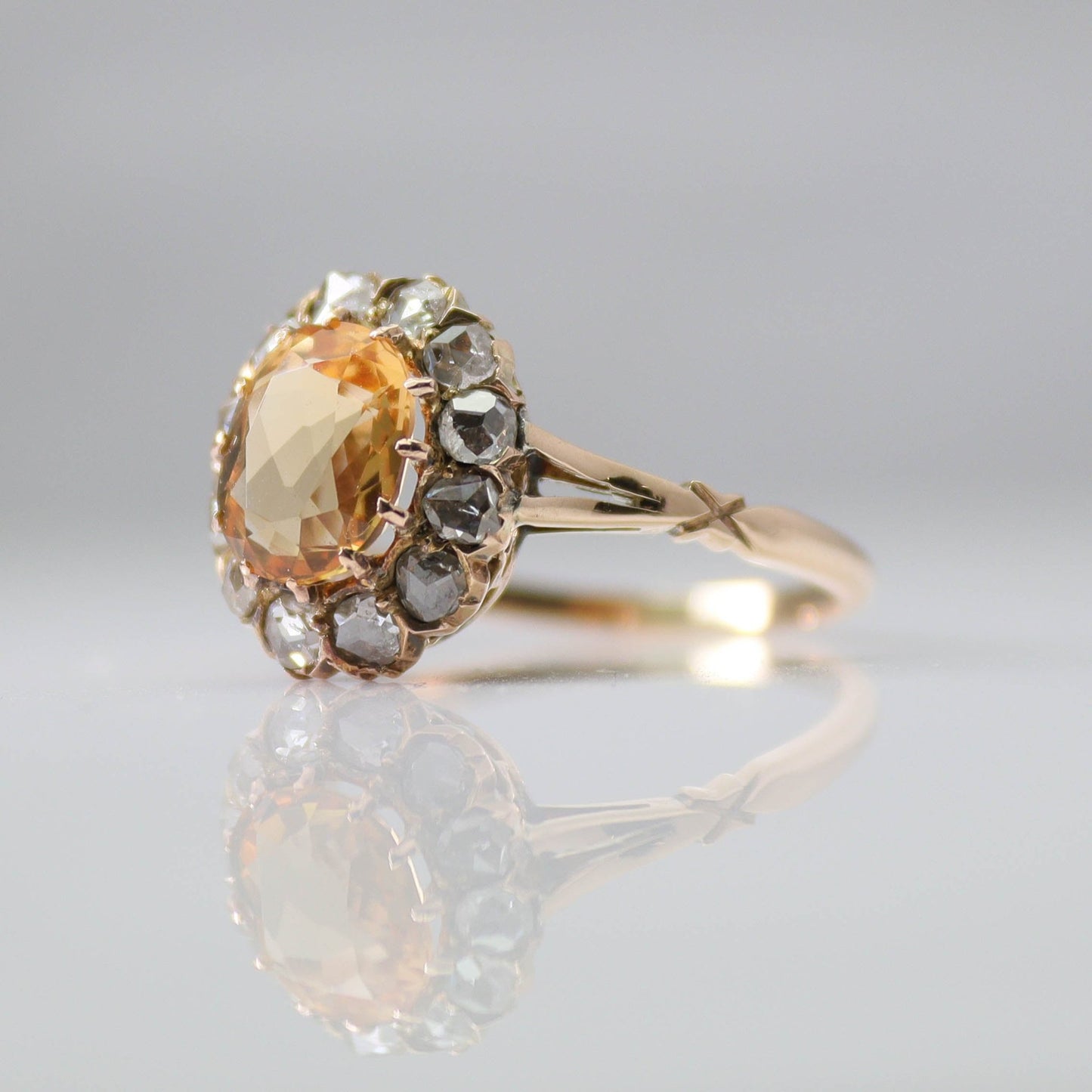 Art Deco Golden Topaz and Diamond Ring - Friar House