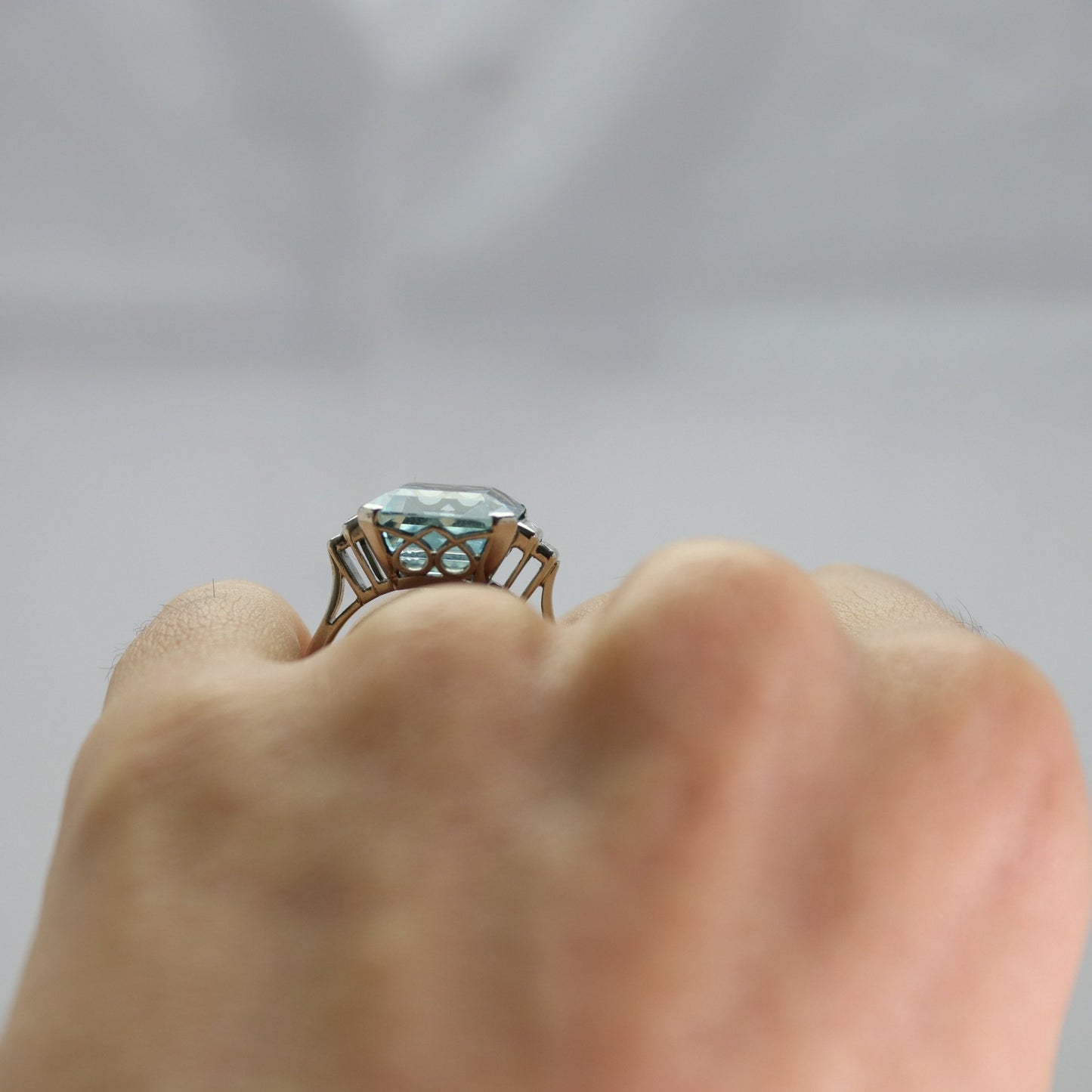 Art Deco Platinium Rectangular Cut Aquamarine Ring - Friar House