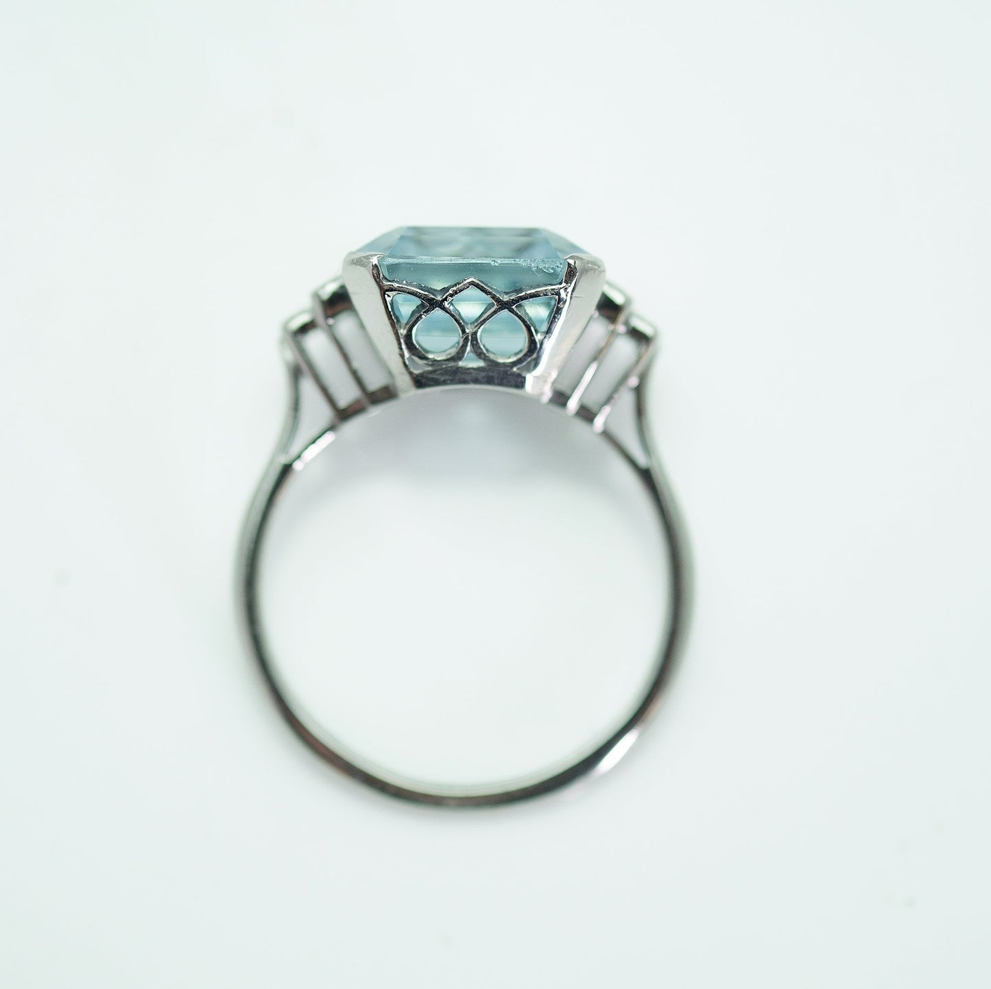 Art Deco Platinium Rectangular Cut Aquamarine Ring - Friar House