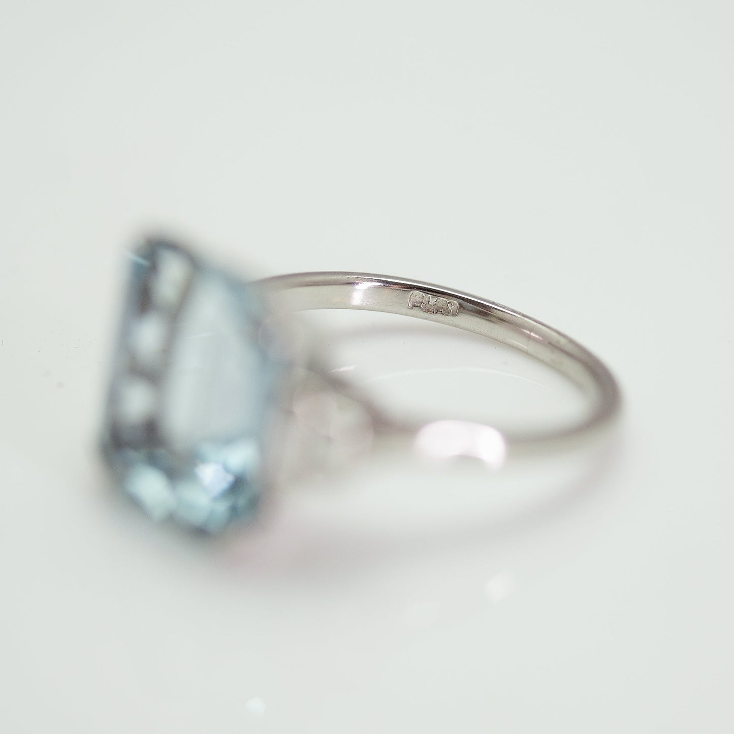 Art Deco Platinium Rectangular Cut Aquamarine Ring - Friar House
