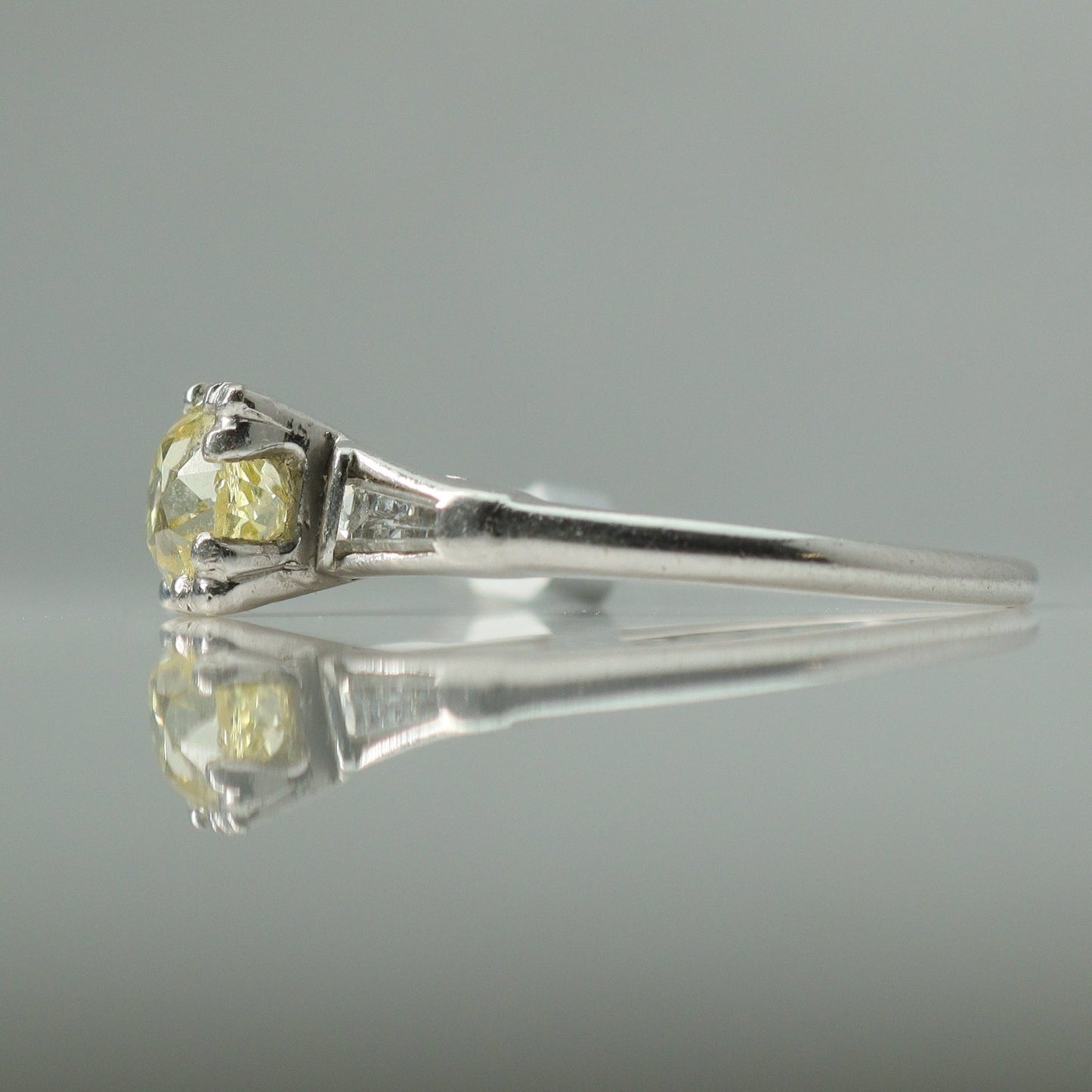 Art Deco Platinum Fancy Yellow 1.20 carat Square set Diamond Engagement Ring - Friar House