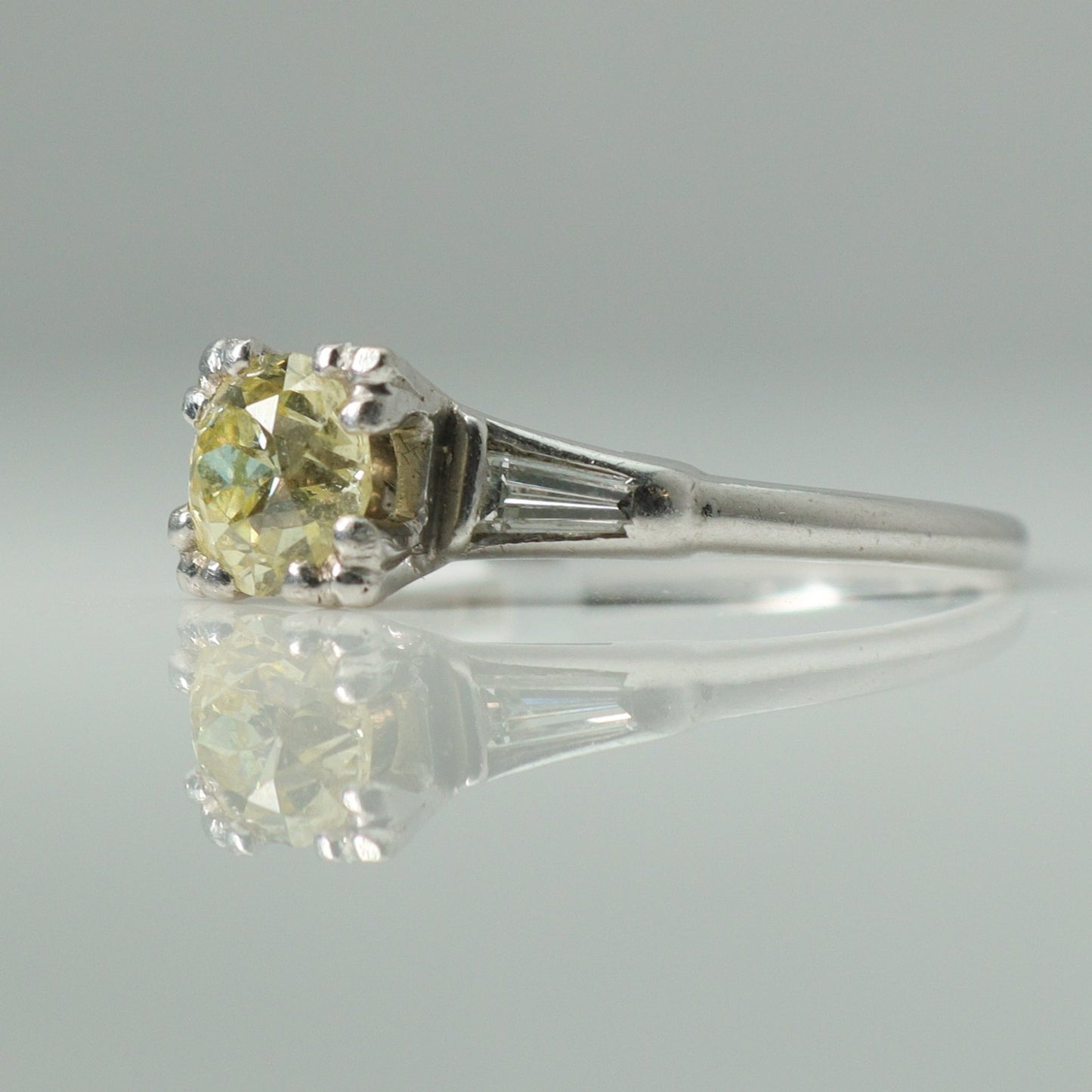 Art Deco Platinum Fancy Yellow 1.20 carat Square set Diamond Engagement Ring - Friar House