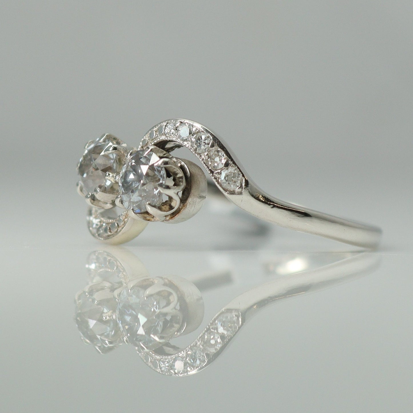 Art Deco Platinum Two Stone Twist Ring - Friar House