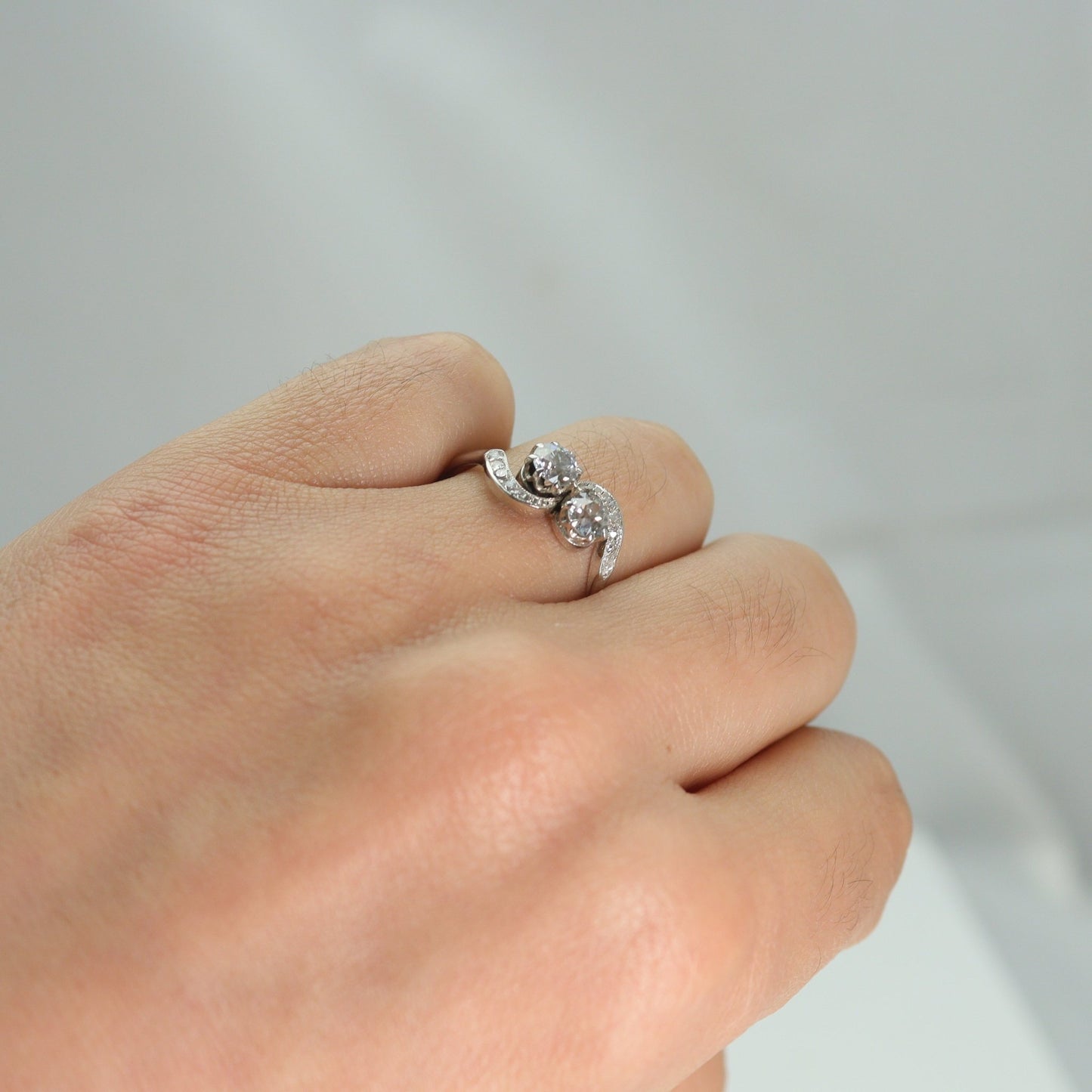 Art Deco Platinum Two Stone Twist Ring - Friar House