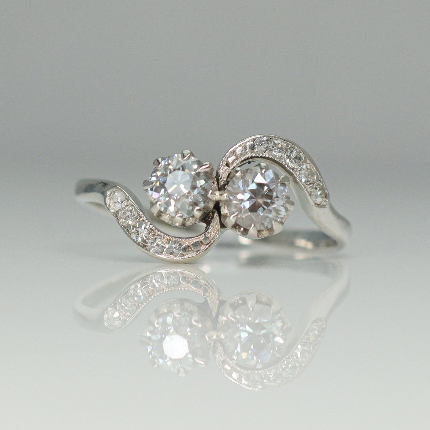 Art Deco Platinum Two Stone Twist Ring - Friar House