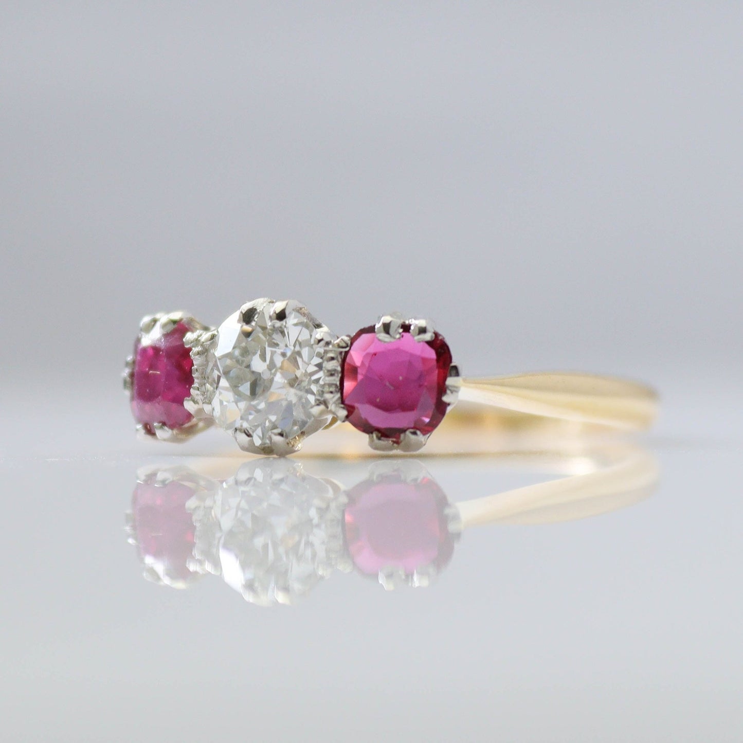Art Deco Ruby and Diamond Three Stone Ring - Friar House