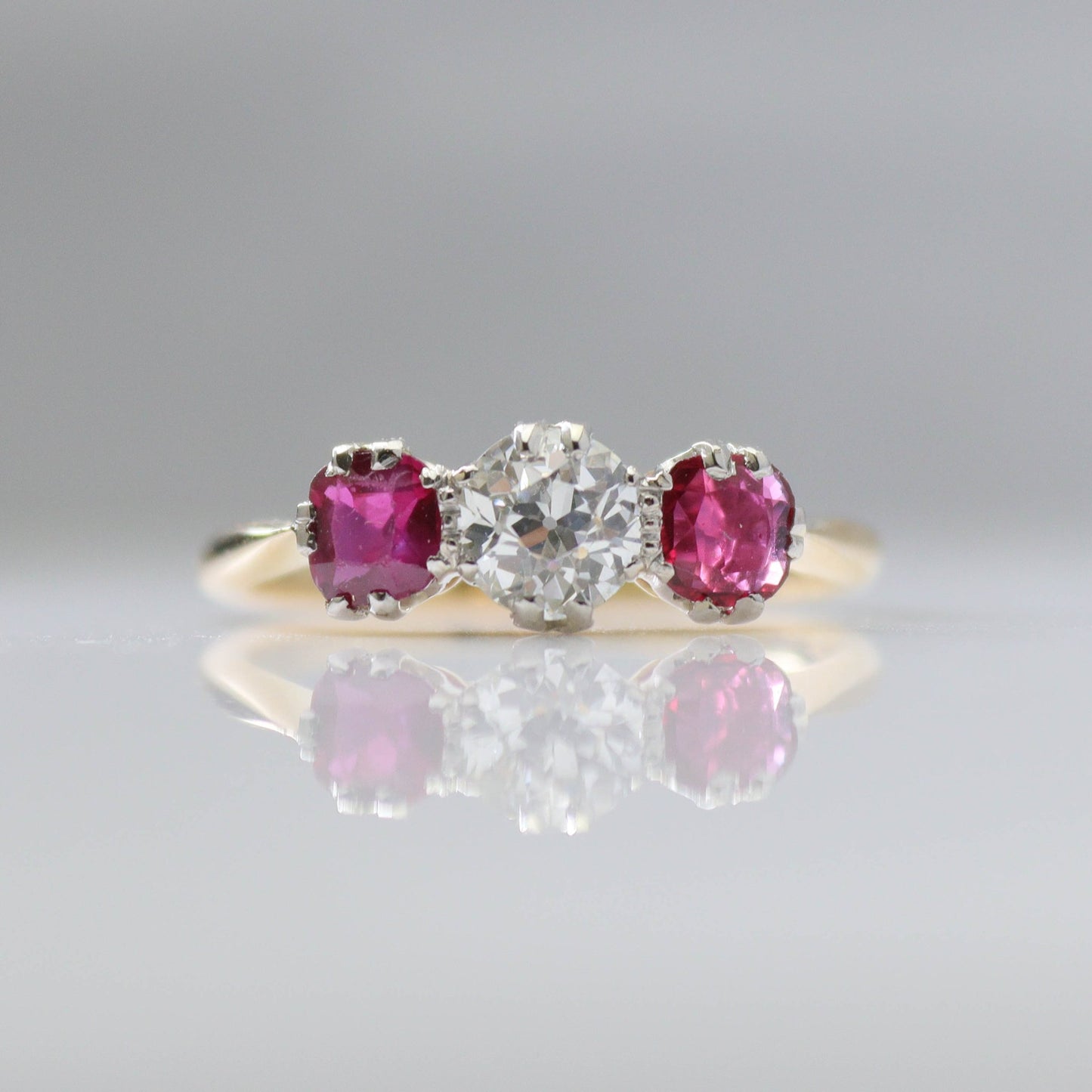 Art Deco Ruby and Diamond Three Stone Ring - Friar House