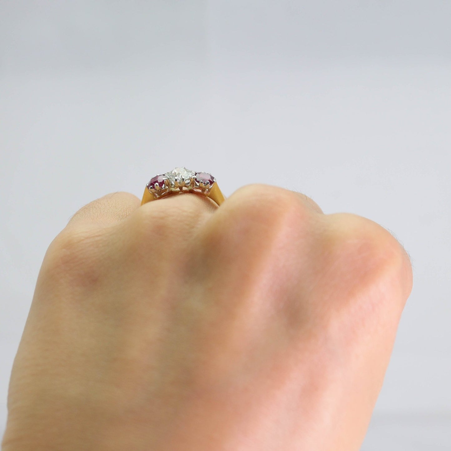 Art Deco Ruby and Diamond Three Stone Ring - Friar House
