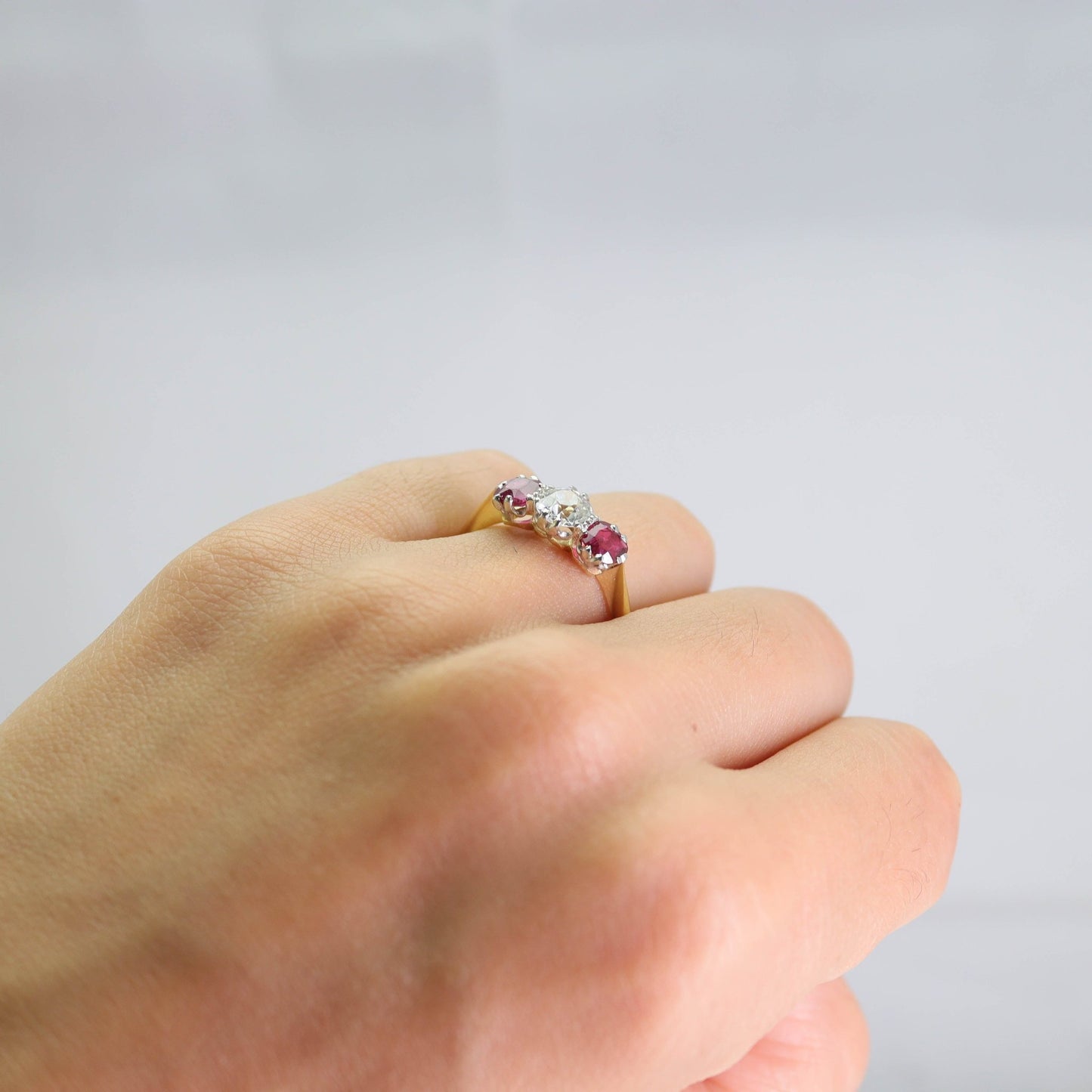 Art Deco Ruby and Diamond Three Stone Ring - Friar House