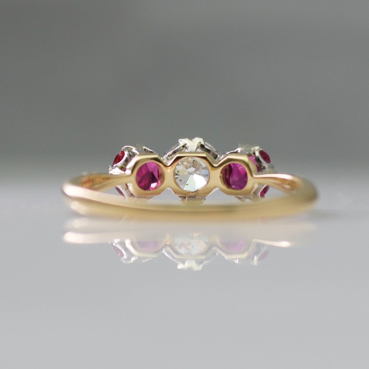 Art Deco Ruby and Diamond Three Stone Ring - Friar House