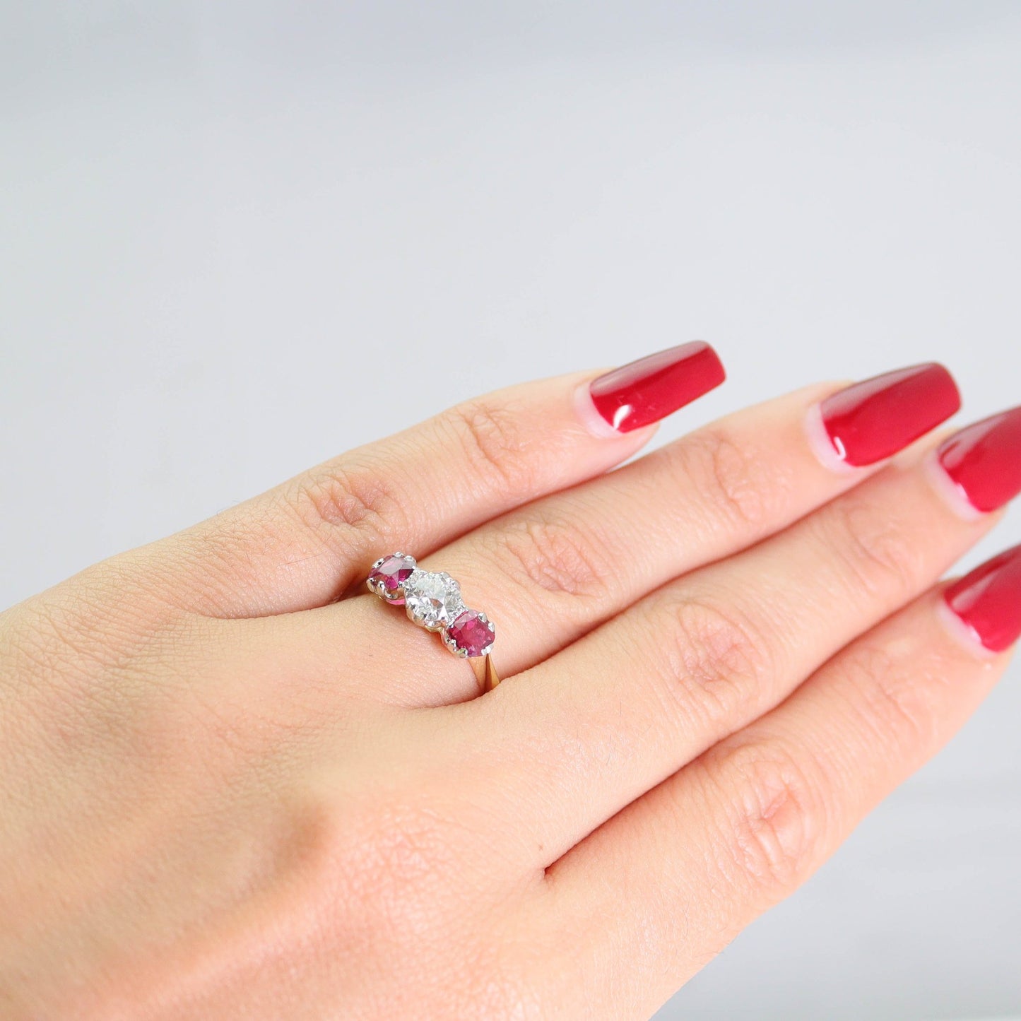 Art Deco Ruby and Diamond Three Stone Ring - Friar House