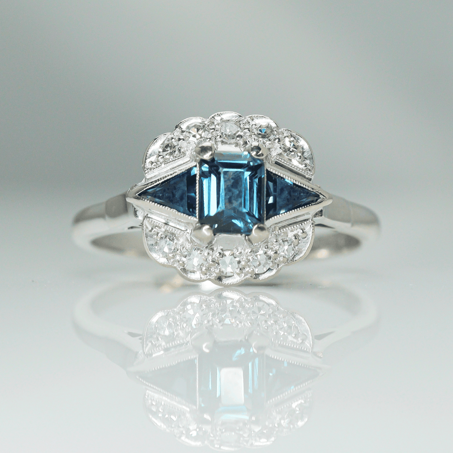 Art Deco Sapphire and Diamond Cluster Ring - Friar House