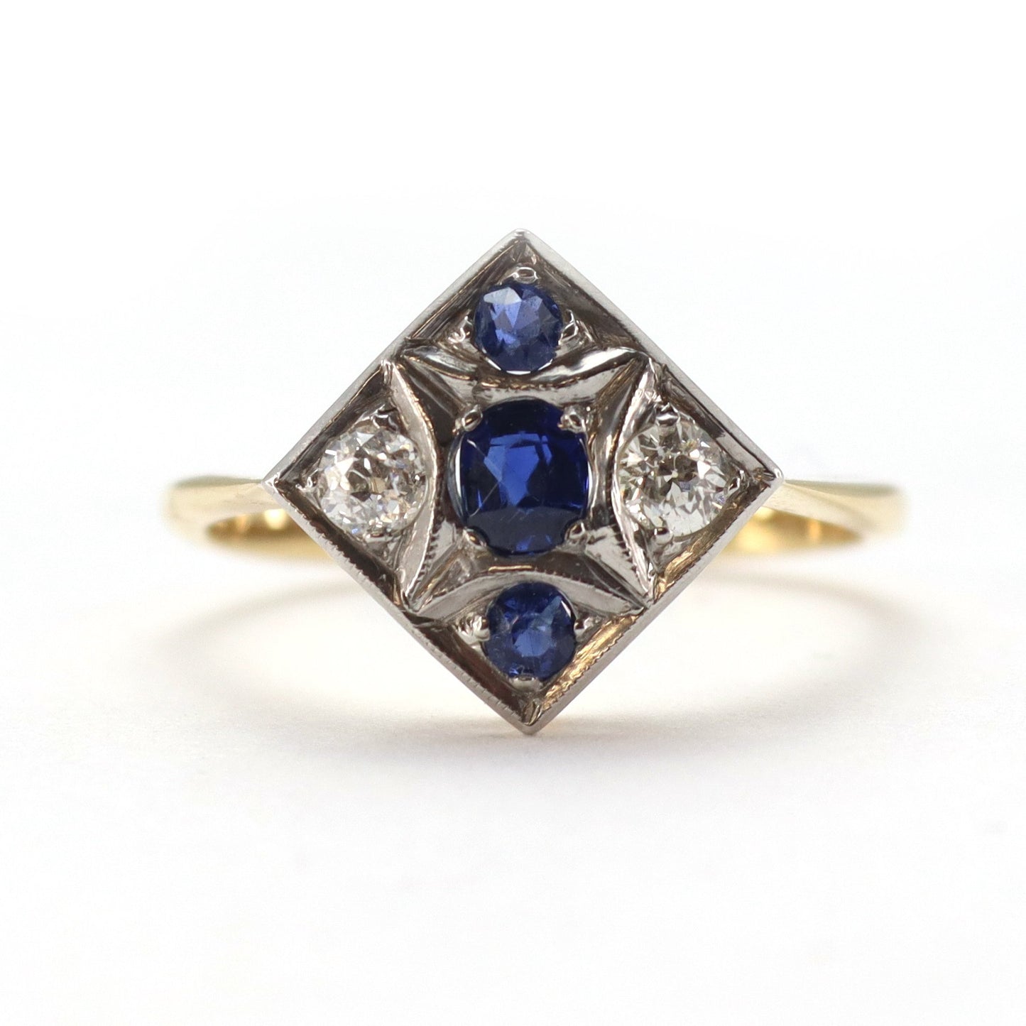 Art Deco Square Sapphire & Diamond Panel Ring - Friar House