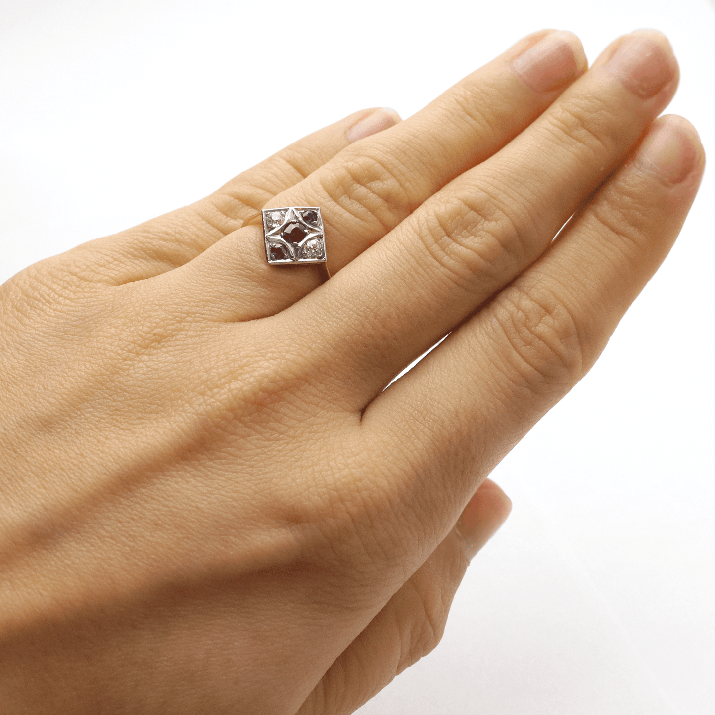 Art Deco Square Sapphire & Diamond Panel Ring - Friar House