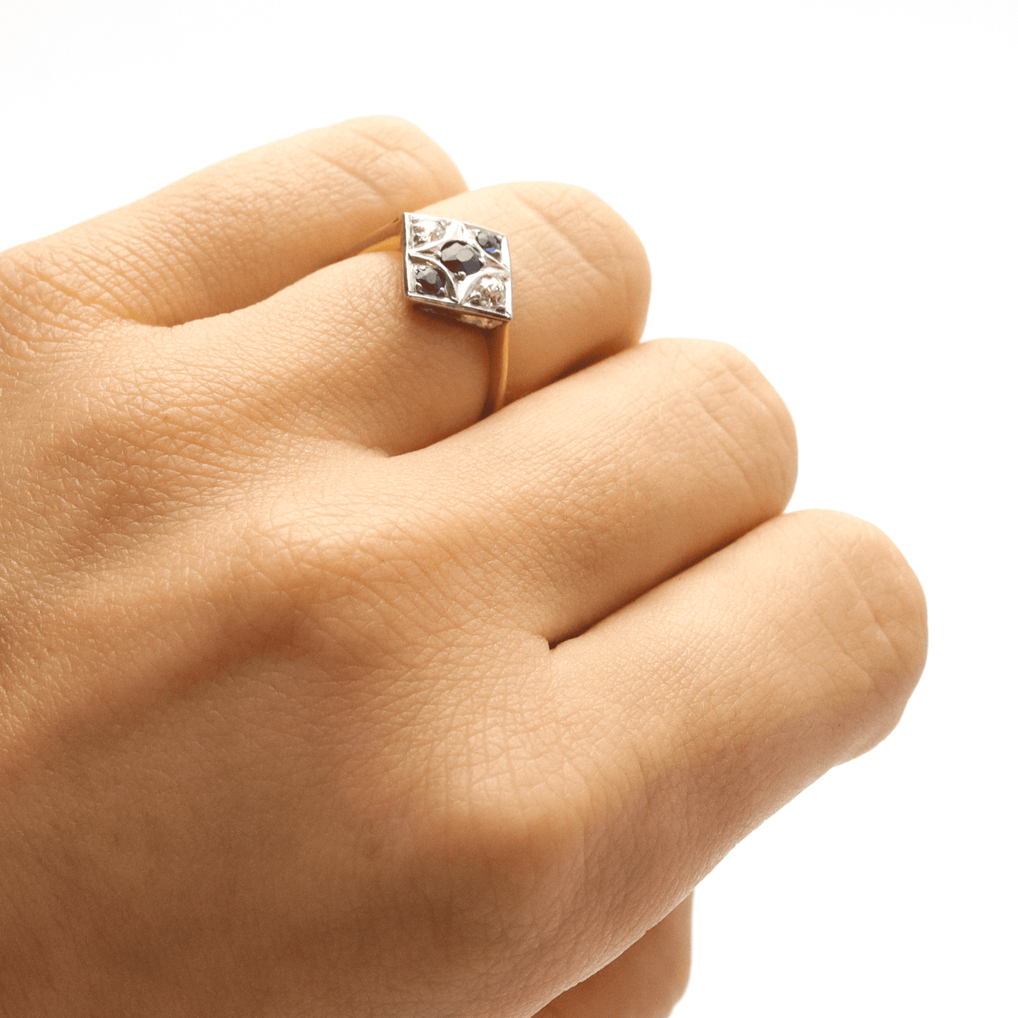 Art Deco Square Sapphire & Diamond Panel Ring - Friar House