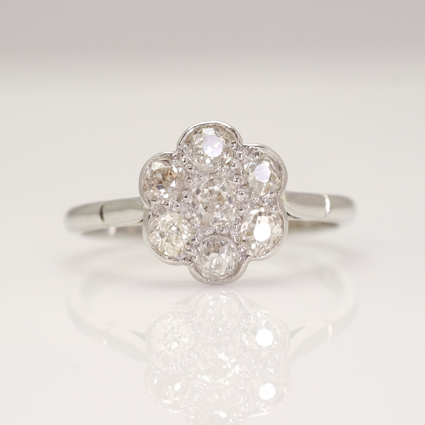 Art Deco White Gold Diamond Daisy Cluster Ring - Friar House