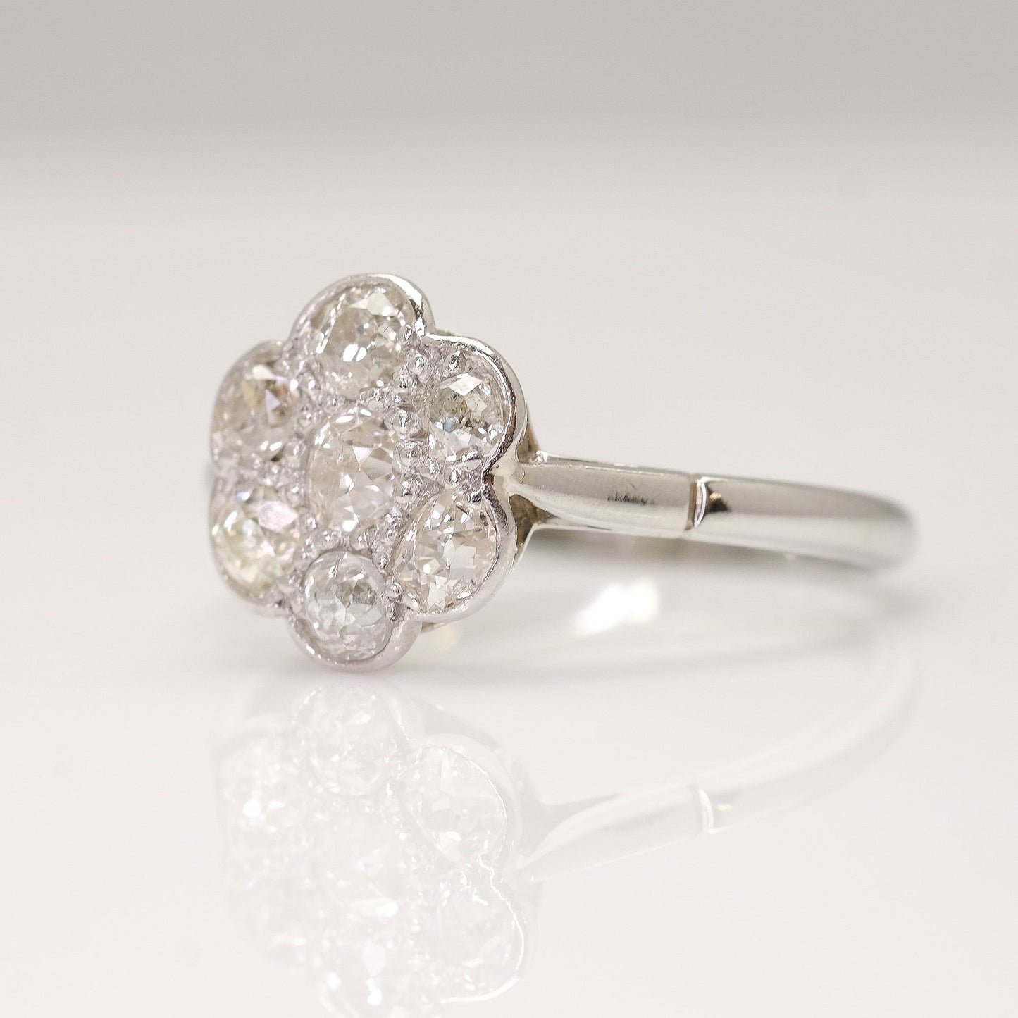 Art Deco White Gold Diamond Daisy Cluster Ring - Friar House