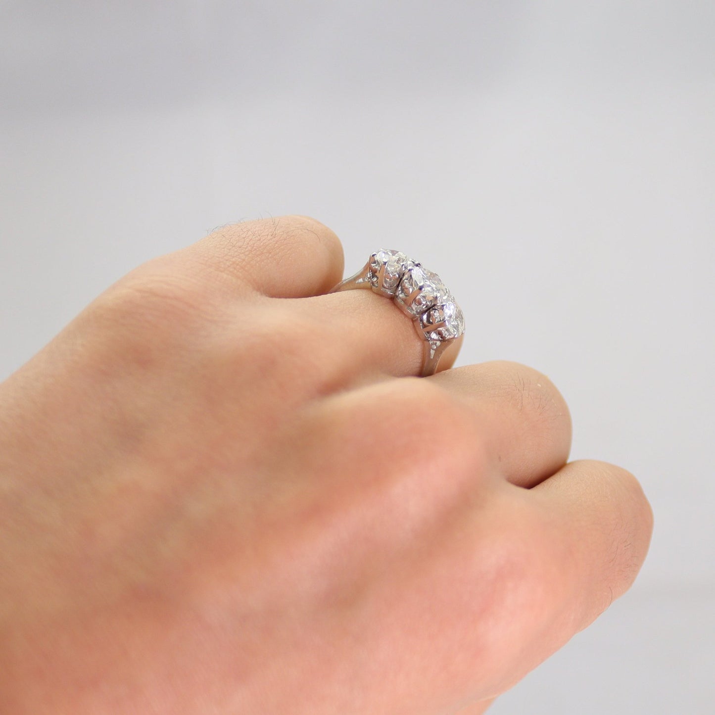 Art Deco White Gold Three Stone Diamond Ring - Friar House