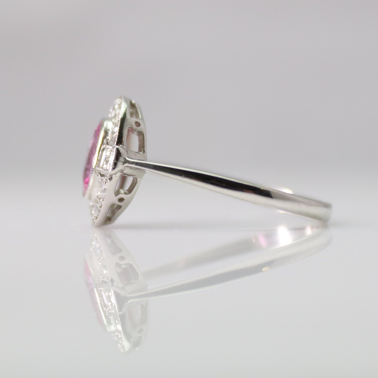 Platinum Pink Sapphire and Diamond Cluster Ring - Friar House