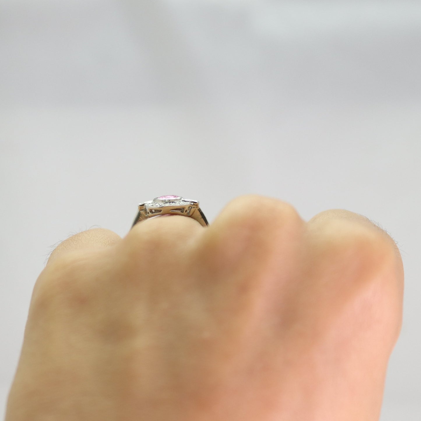 Platinum Pink Sapphire and Diamond Cluster Ring - Friar House