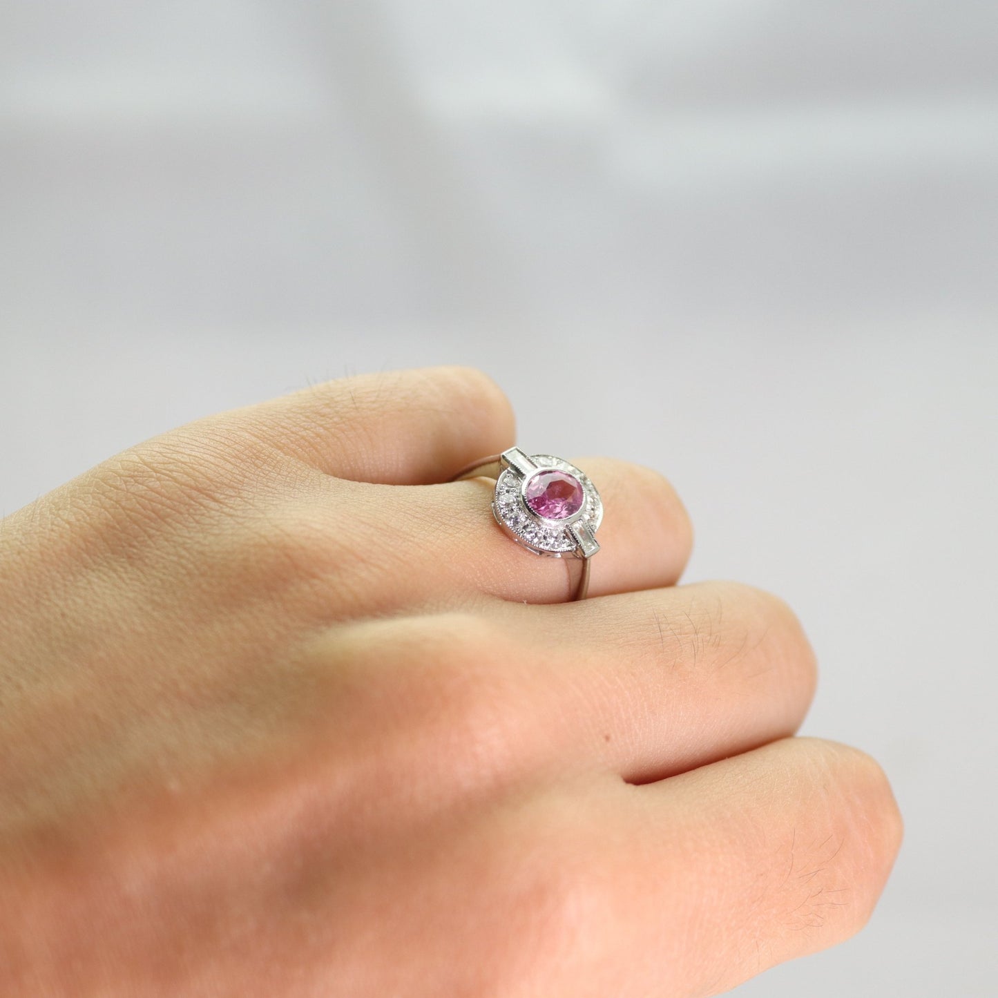 Platinum Pink Sapphire and Diamond Cluster Ring - Friar House