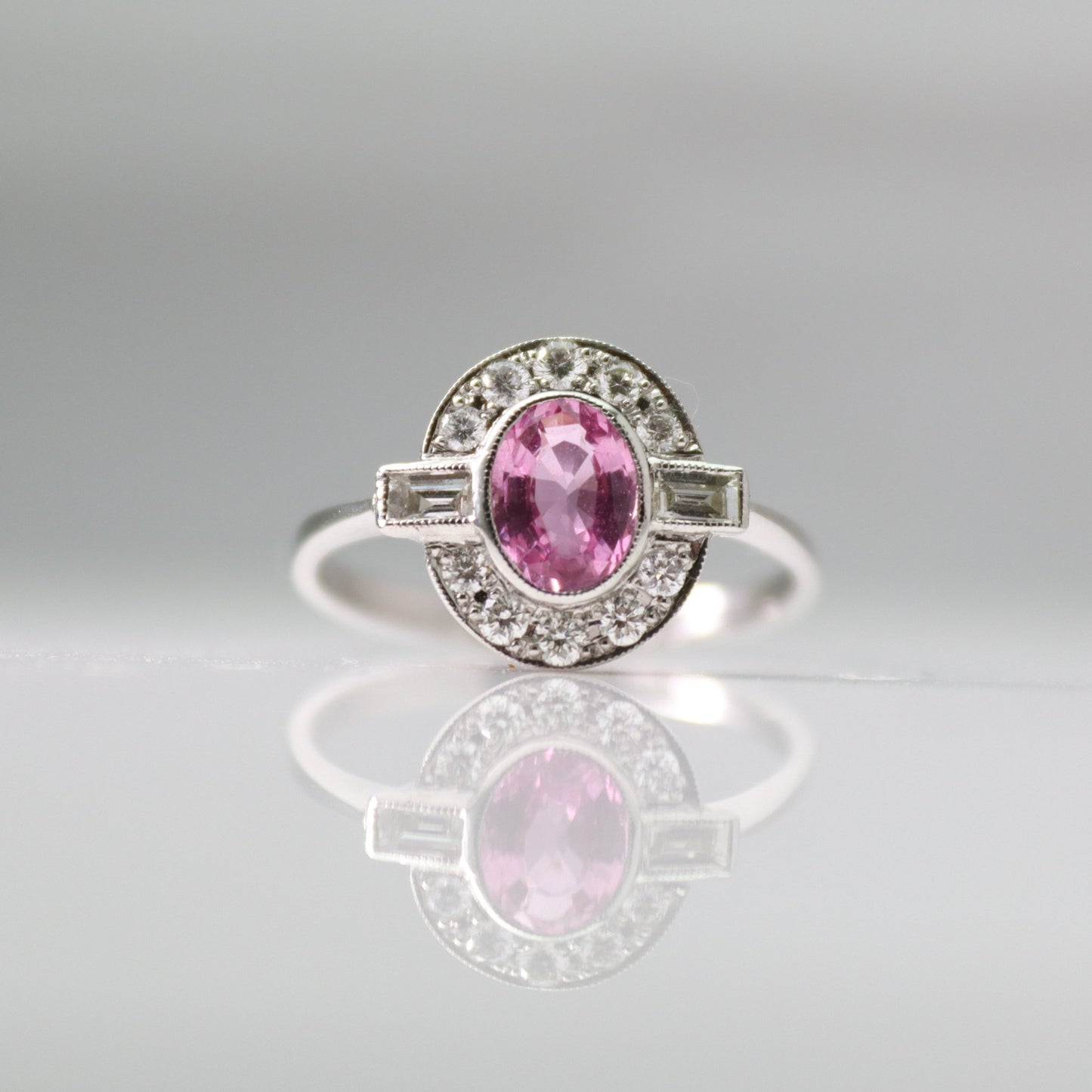 Platinum Pink Sapphire and Diamond Cluster Ring - Friar House