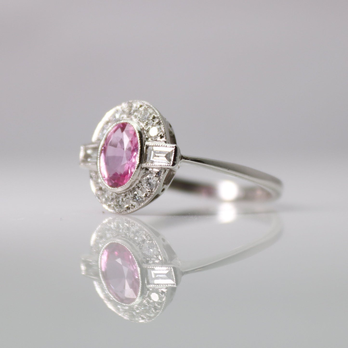 Platinum Pink Sapphire and Diamond Cluster Ring - Friar House