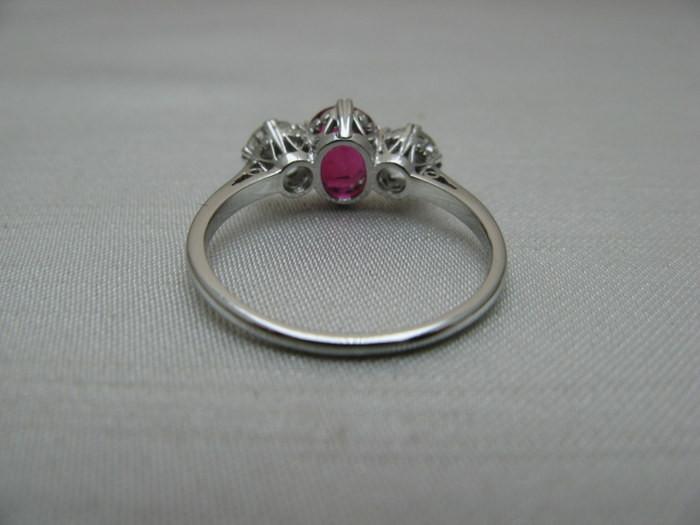 Platinum Ruby and Diamond Three Stone Ring - Friar House