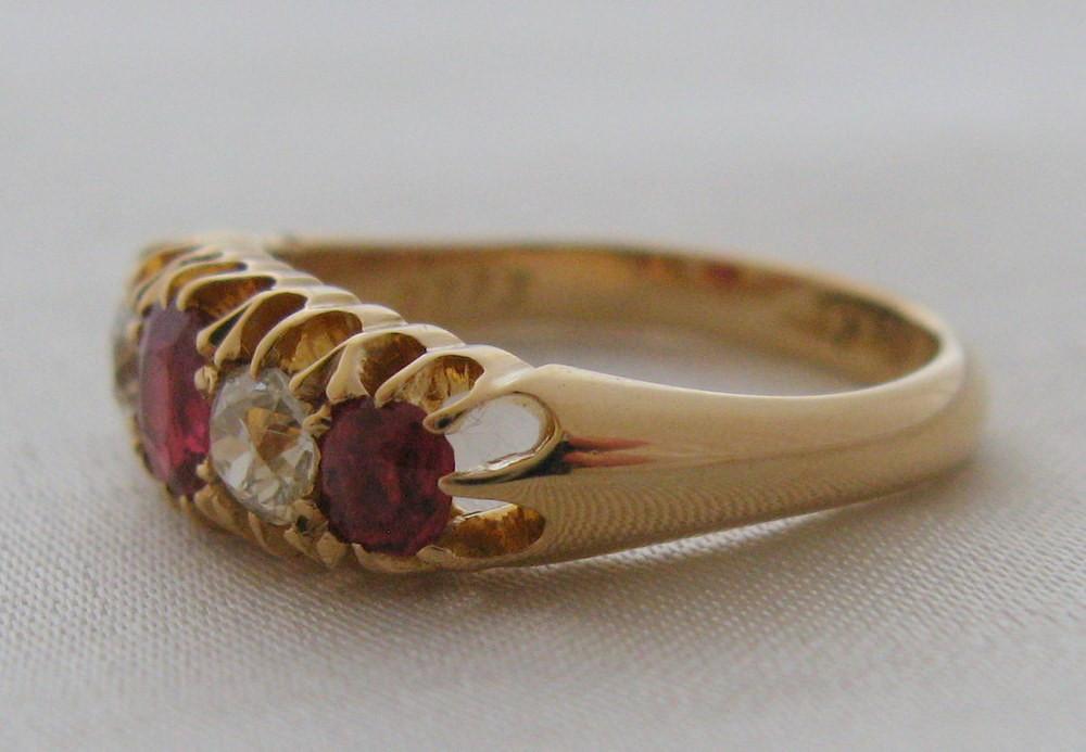 Ruby And Diamond Five Stone Gold Ring - Friar House