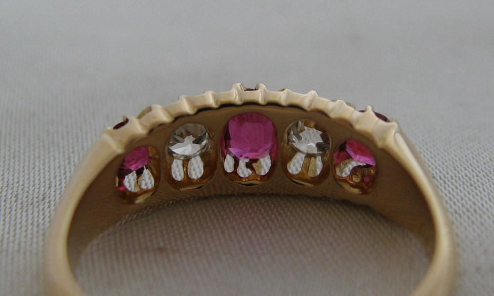 Ruby And Diamond Five Stone Gold Ring - Friar House