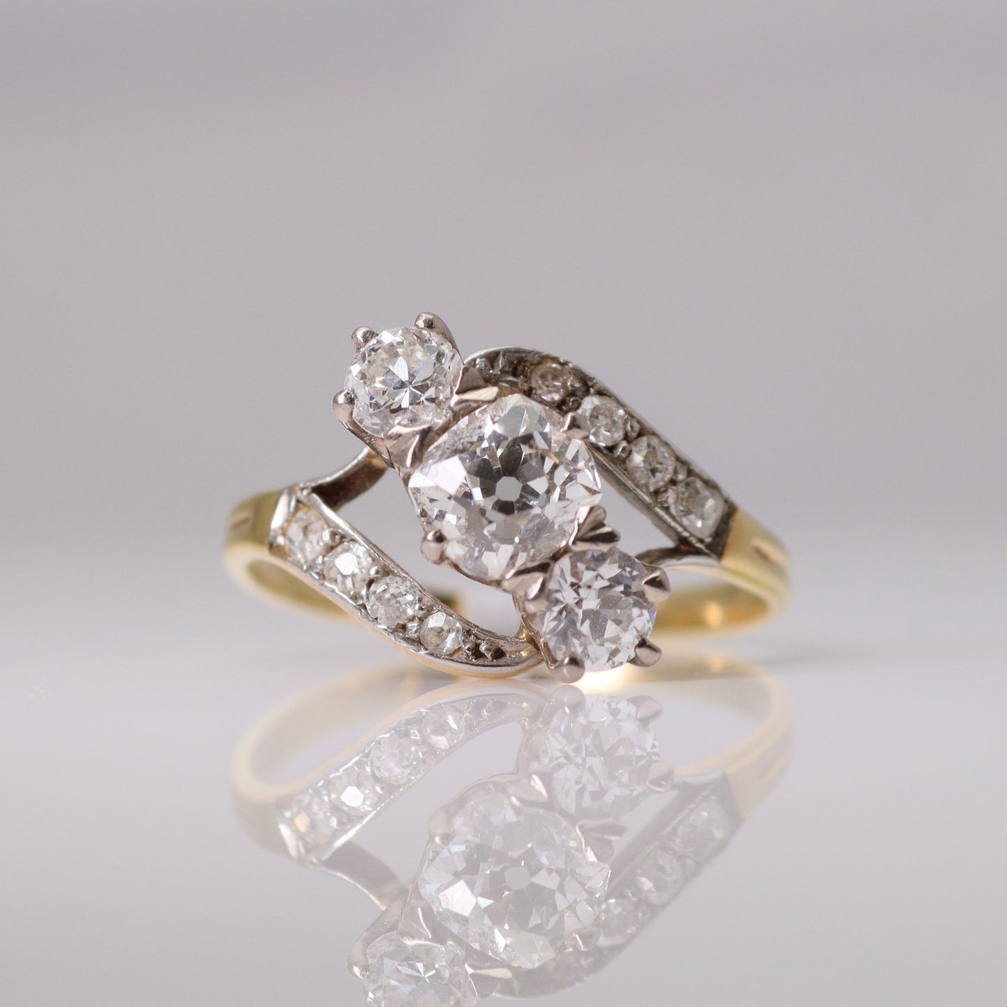 Three Stone Art Deco Diamond Cross Over Ring - Friar House