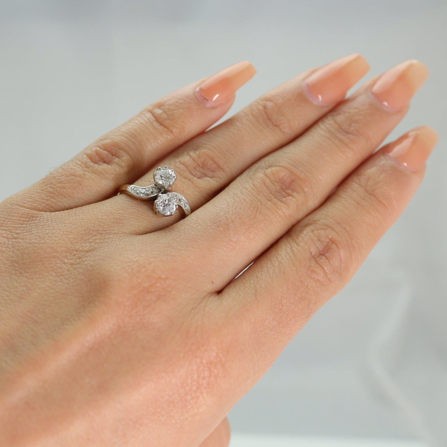 Two Stone Art Deco Circa 1920's Diamond Cross Over Ring - Friar House