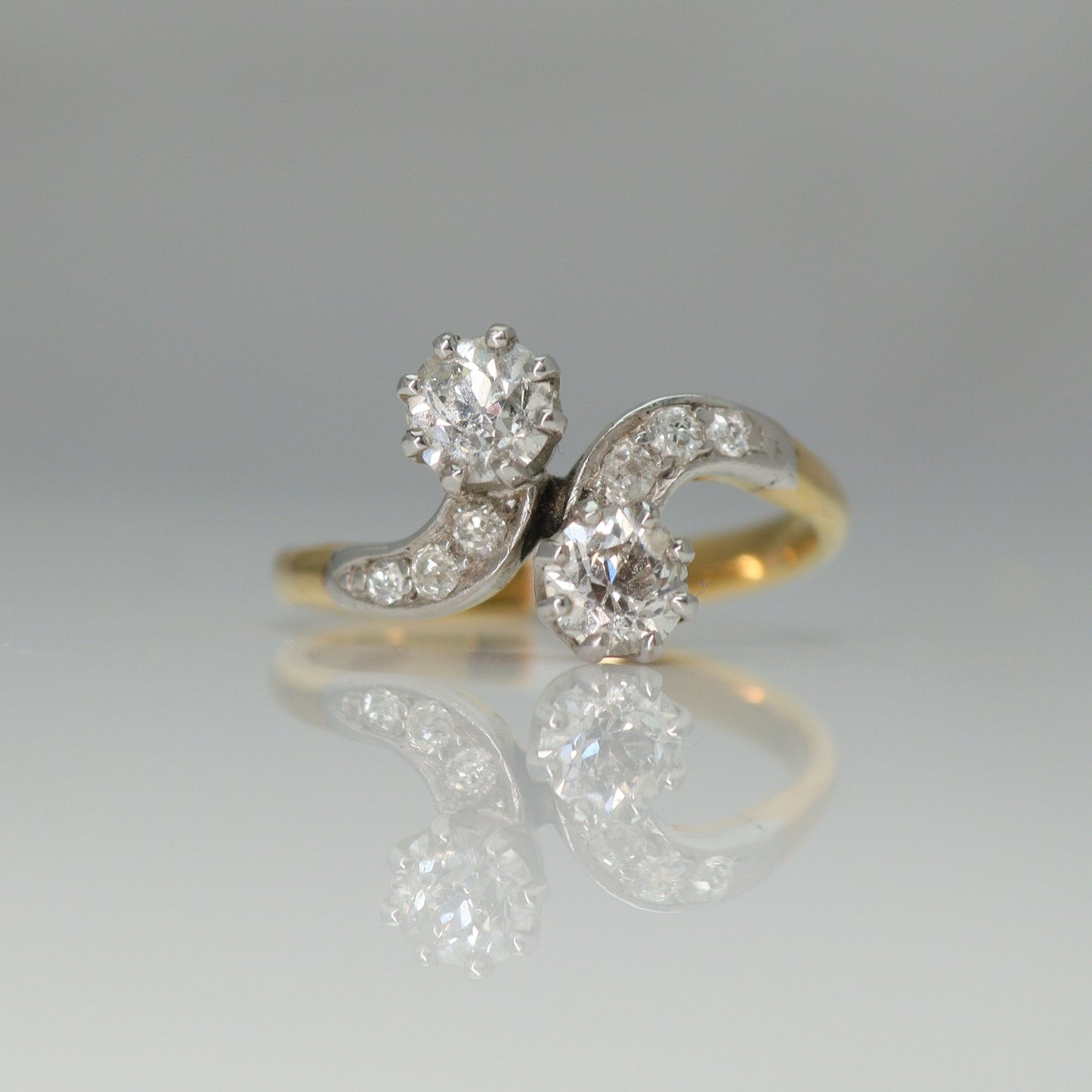 Two Stone Art Deco Circa 1920's Diamond Cross Over Ring - Friar House