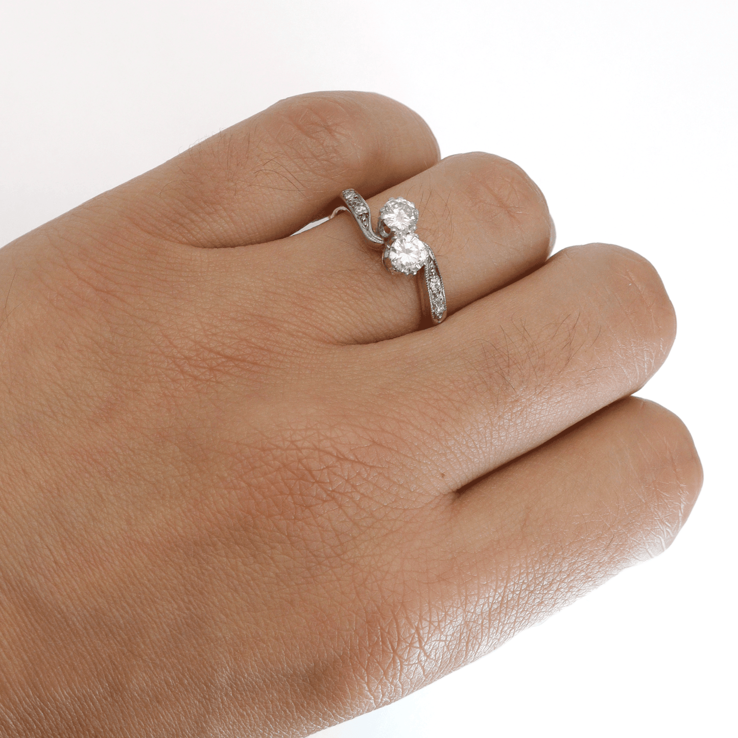 Two Stone Diamond Cross Over Ring - Friar House