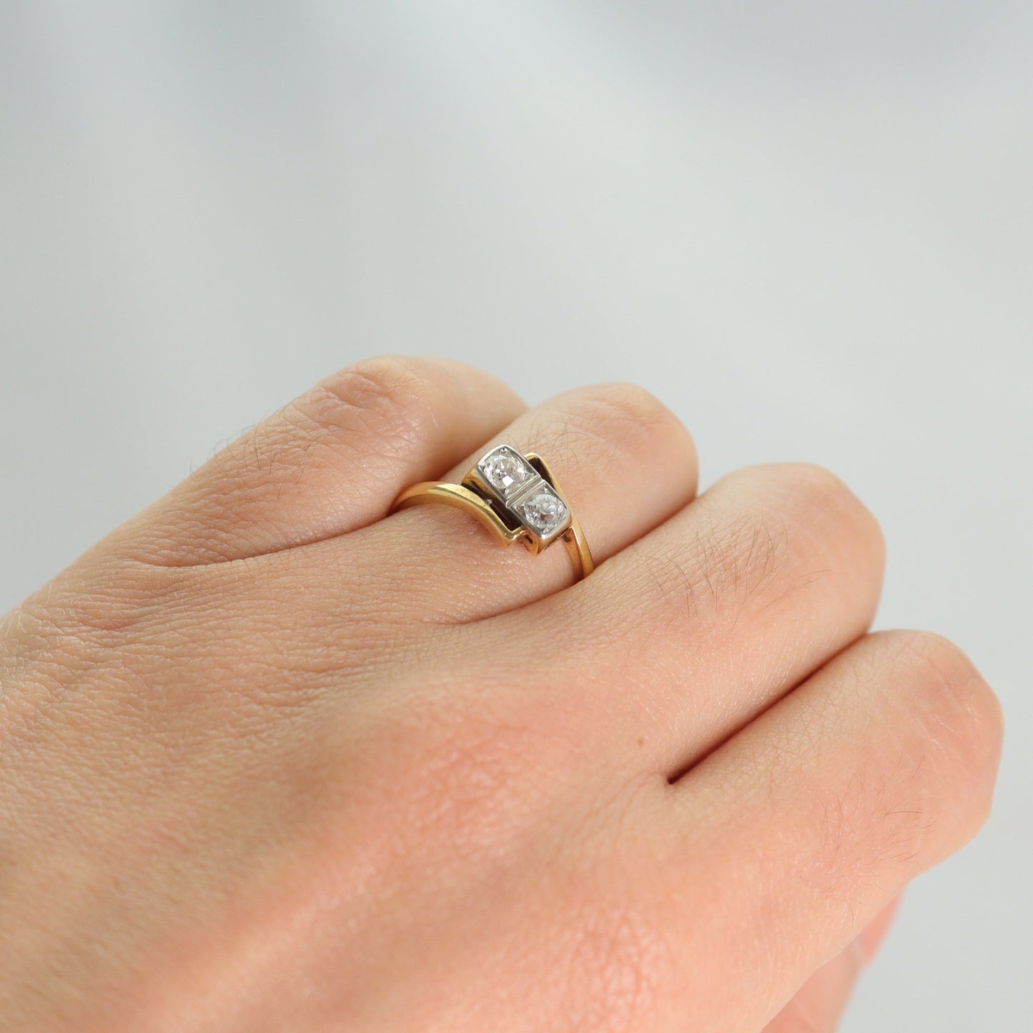 Two Stone Diamond Cross Over Ring - Friar House