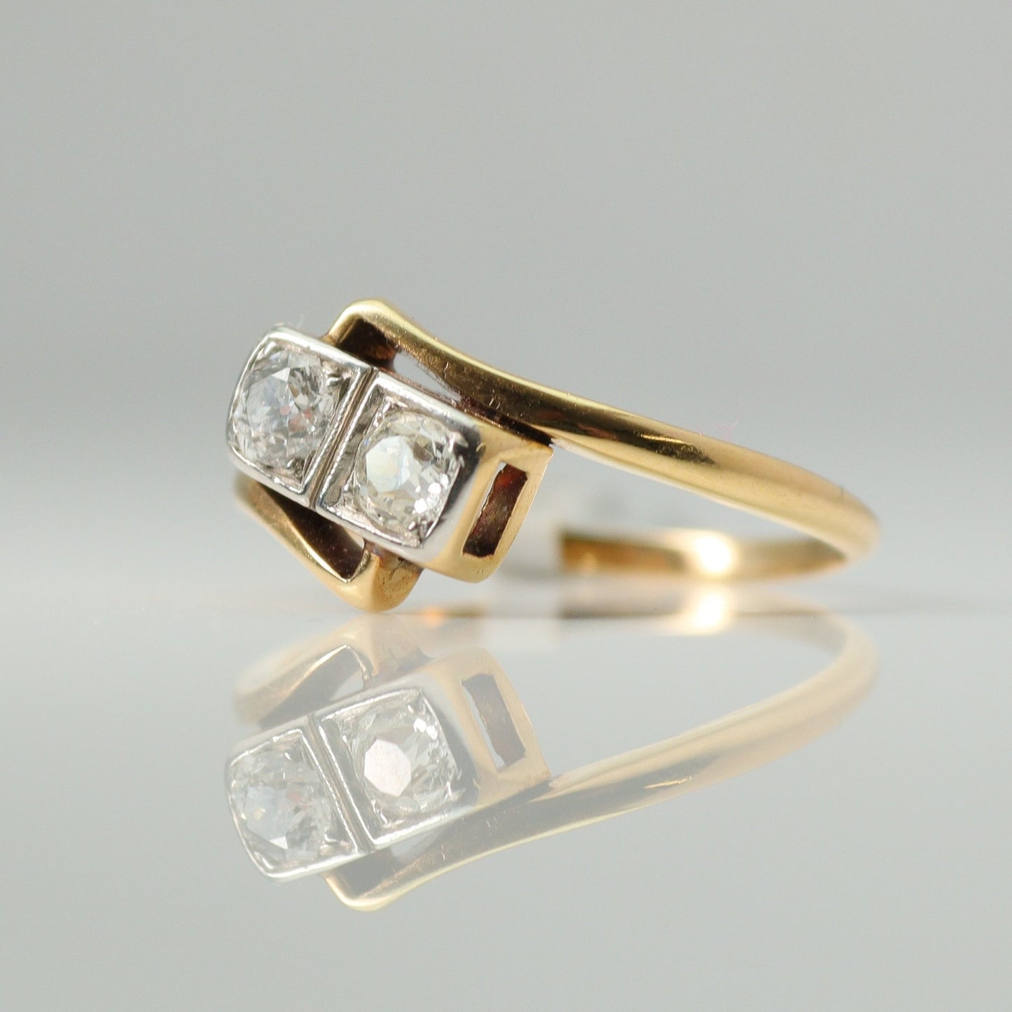 Two Stone Diamond Cross Over Ring - Friar House