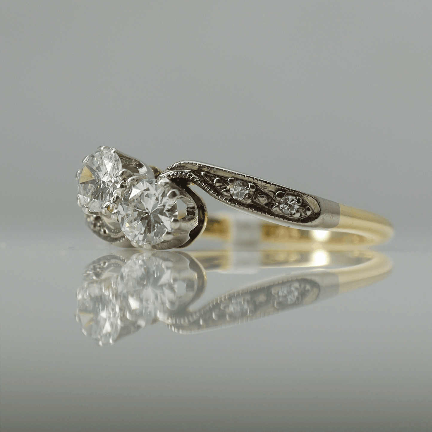 Two Stone Diamond Cross Over Ring - Friar House